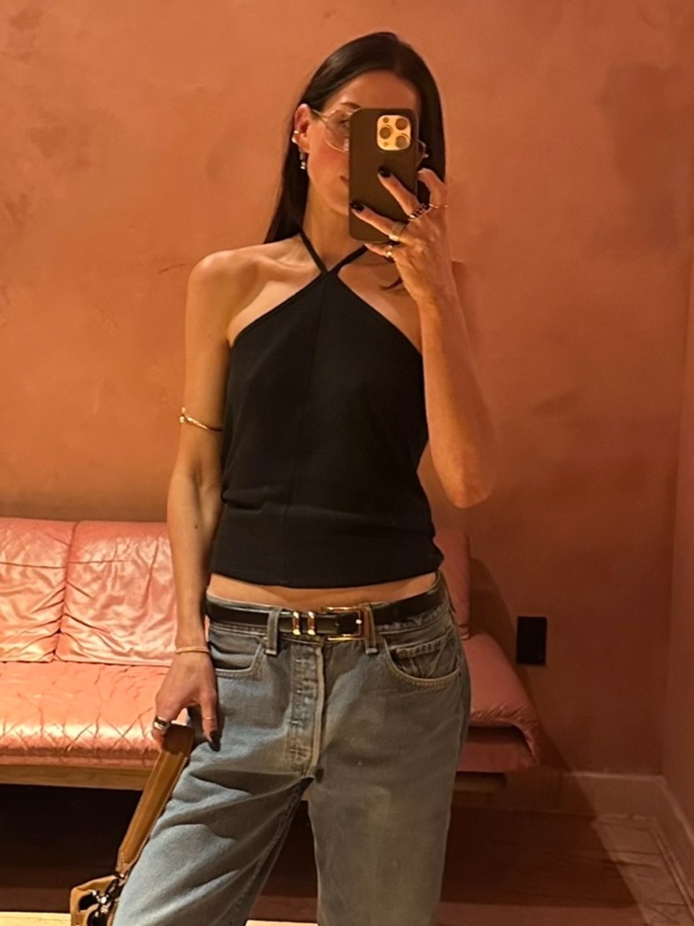 Rag and Bone The Essential Rib-Knit Halter Tie Top Size Medium Black